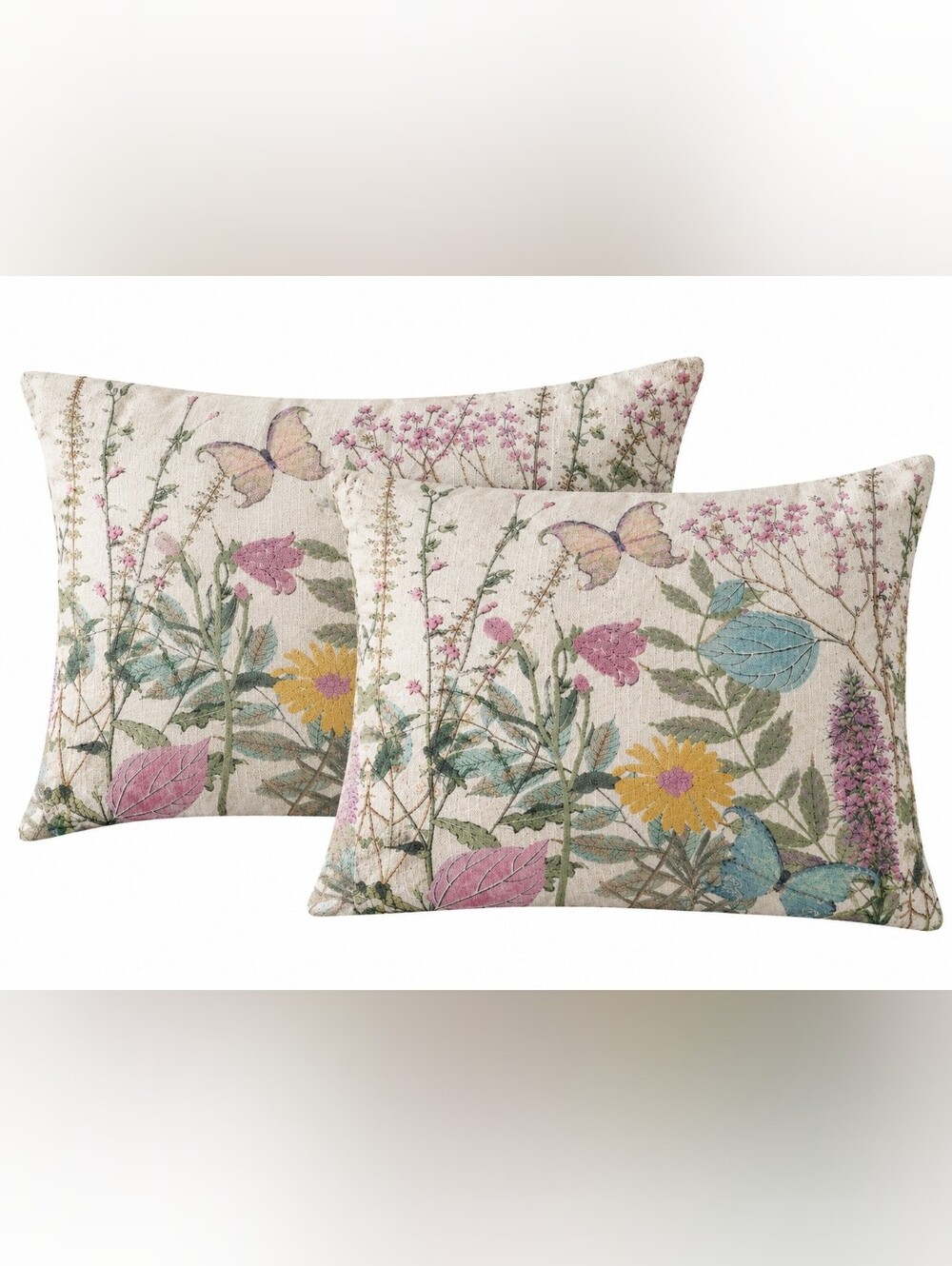 Floral Print Canvas Pillow Cases  - Unbranded